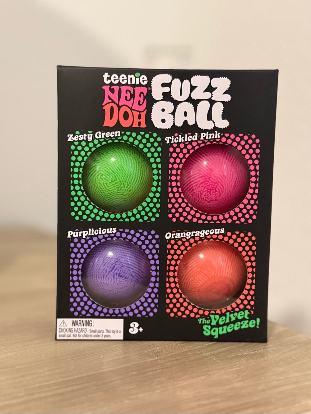 Teenie NeeDoh Fuzz Ball Set - Green, Pink, Purple, Orange